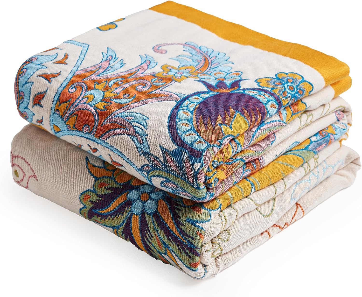 Boho Throw Blanket, 100% Organic Cotton Breathable Ultra Soft Bed Quilt Throw - All Season Floral