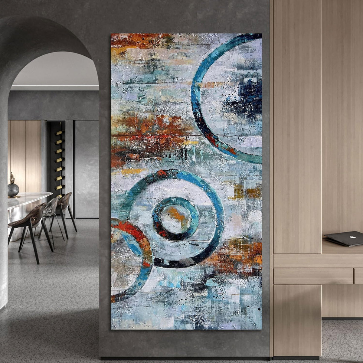 Arjun Abstract Wall Art Geometric Canvas Circle Painting Modern Grey Brown Picture Simple Artwork