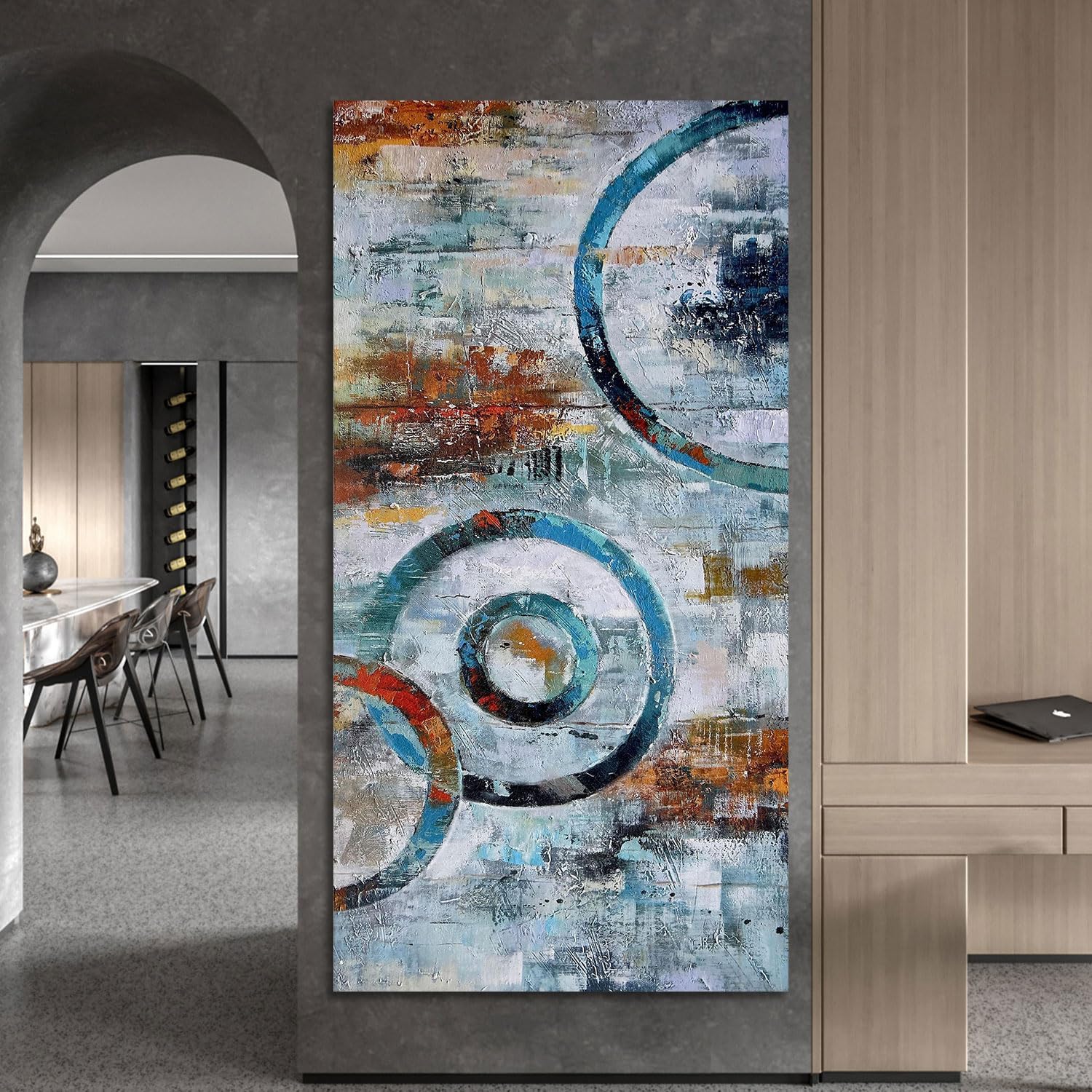 Arjun Abstract Wall Art Geometric Canvas Circle Painting Modern Grey Brown Picture Simple Artwork