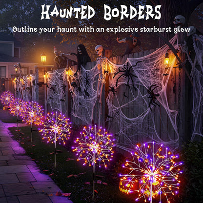 suddus Solar Halloween Lights Outdoor Solar Powered, Upgrade 2-Pack Orange & Purple Solar Firework