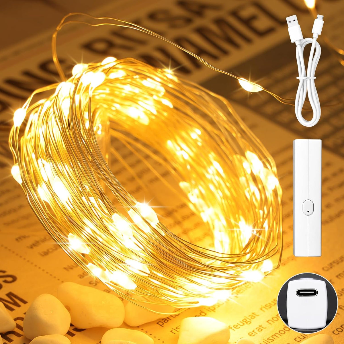 66FT(33*2) Lipstick Mini Fairy Lights Battery Operated, String Lights with Timer, LED Rechargeable
