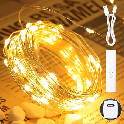 Lakumu 132FT(33 * 4) Fairy Lights Battery Operated, Rechargeable String Lights with Timer, Mini