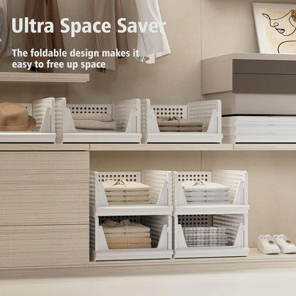 Stackable Plastic Storage Basket Closet Organizer Bin Foldable Clothes Organizer Storage Drawer