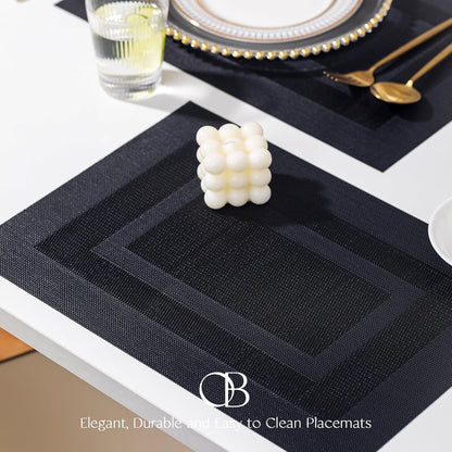Placemat Set of 4 - Easy Clean Woven Vinyl Placemats for Dining Table, Indoor/Outdoor Place Mats
