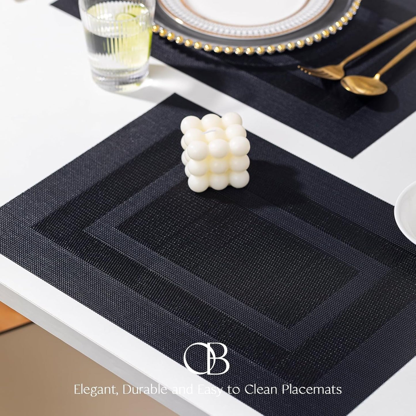 Placemats Set of 12 - Easy Clean Woven Vinyl Placemats for Dining Table, Indoor/Outdoor Place Mats
