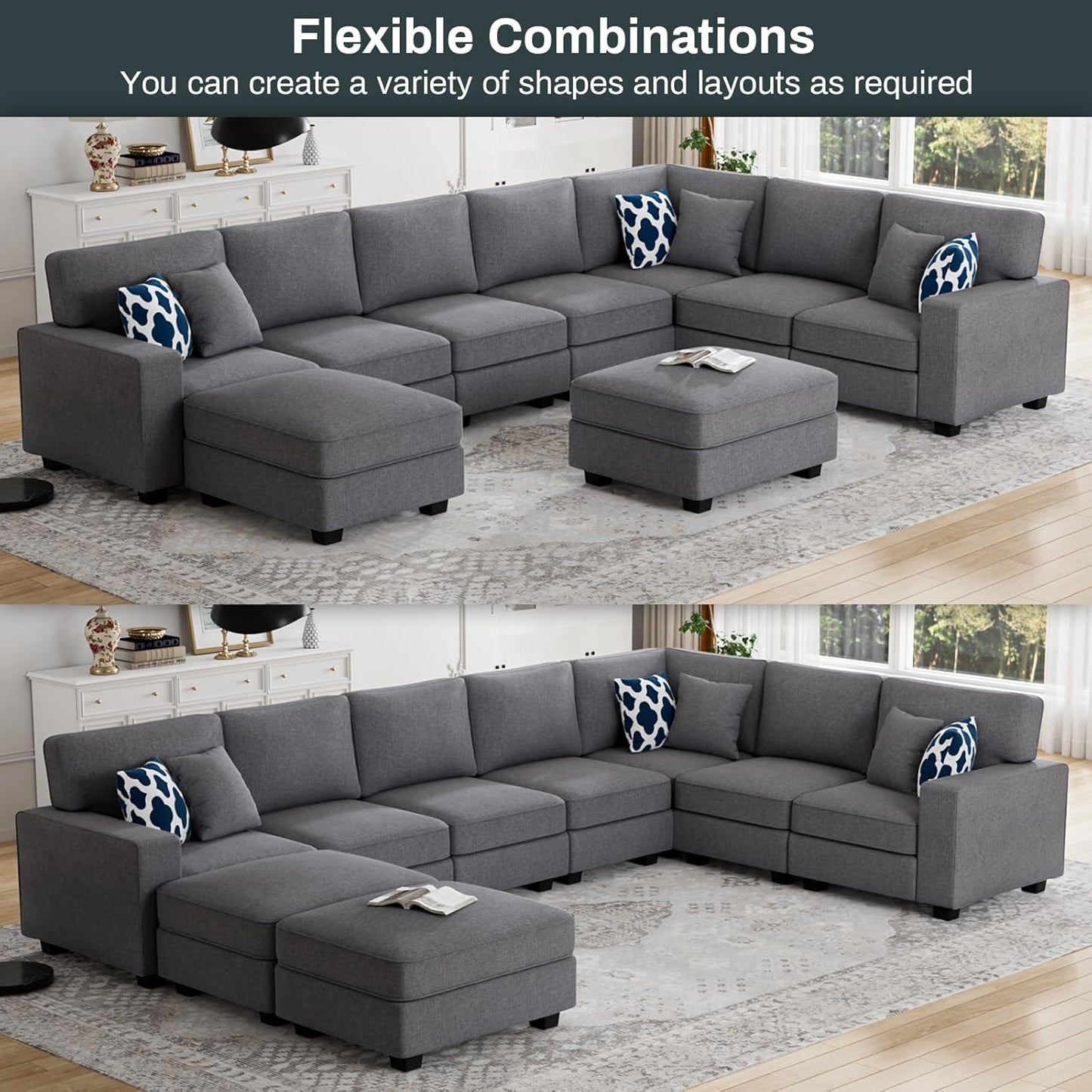L Lengend Vansen Modular Sectional Sofa U Shaped Couch with Ottoman Modern Reversible Corner