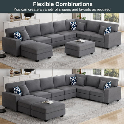 L Lengend Vansen Modular Sectional Sofa U Shaped Couch with Ottoman Modern Reversible Corner