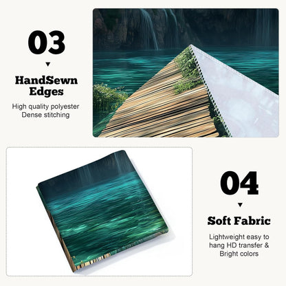 BSFHH Nature Tapestry Forest Tree Sea Cave Wall Hanging, Stream Through Rainforest Landscape Wall