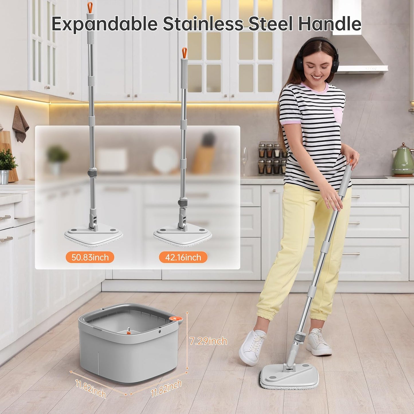KZKR Spin Mop and Bucket Set with Self Separation Dirty and Clean Water System, Self Wringing 360°