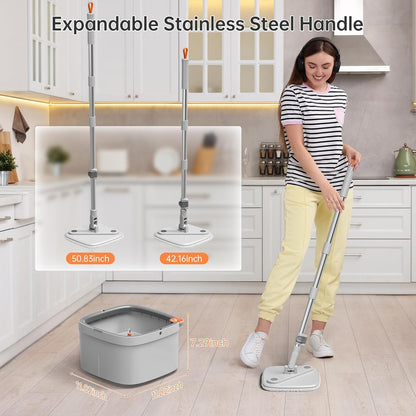 KZKR Spin Mop and Bucket Set with Self Separation Dirty and Clean Water System, Self Wringing 360°
