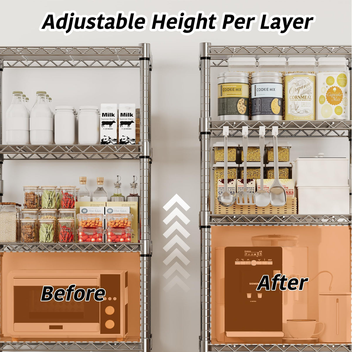 GarveeHome 5-Tier Heavy Duty Storage Shelves 1100 LBS Metal Wire Rack Shelving with Lockable