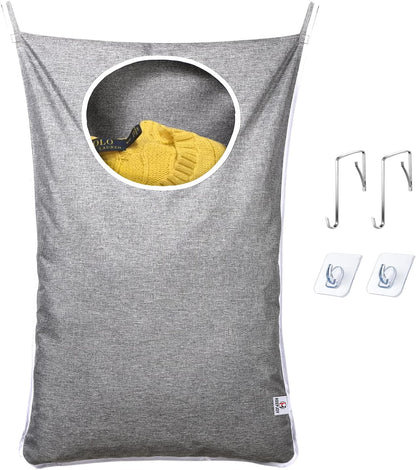 KEEPJOY Hanging Laundry Hamper Bag with Free Adjustable Stainless Steel Door 2 PCs Suction Cup