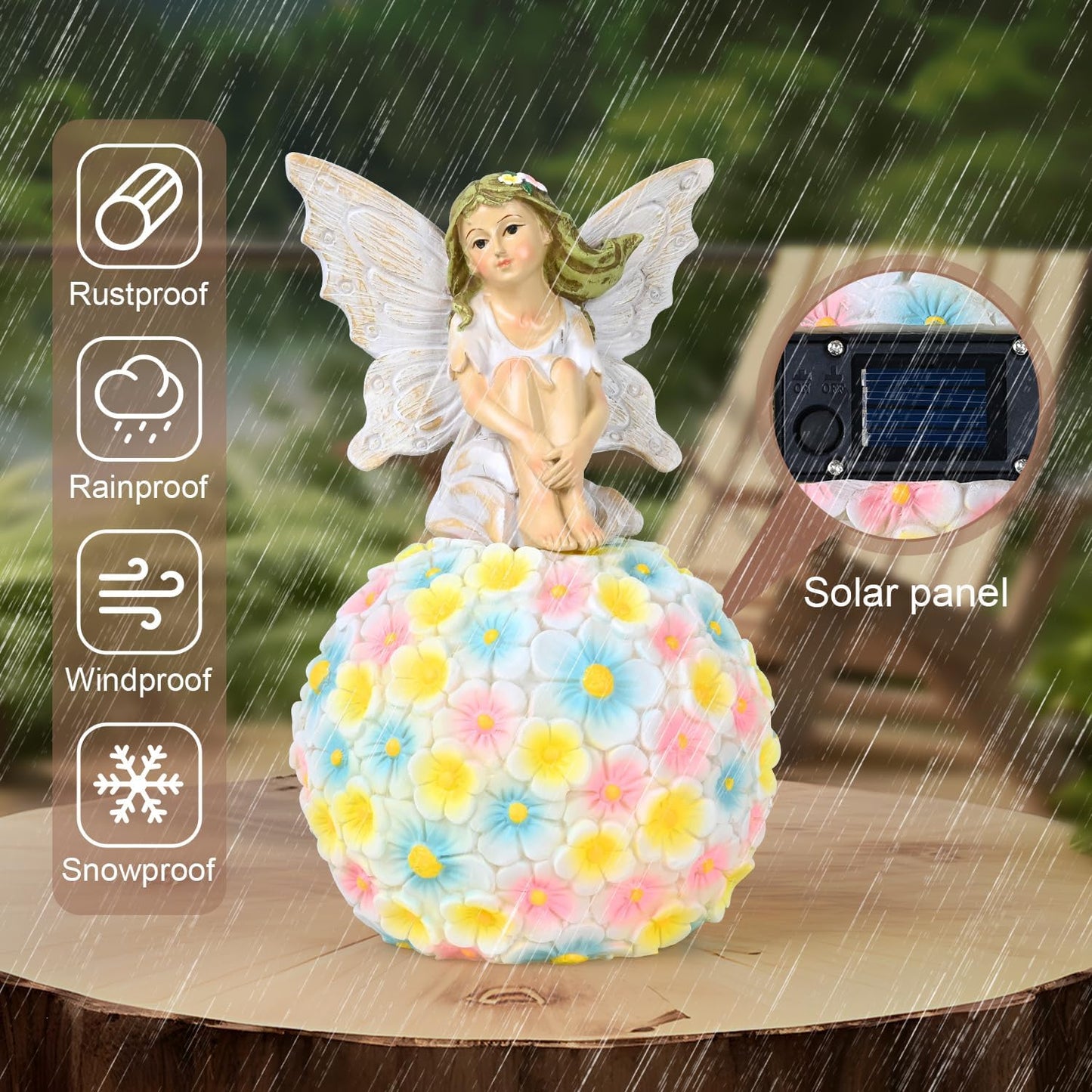 Solar Flower Fairy Garden Decor-Outdoor Fairy Statue-Garden Fairy Figurine Decor for Outside Patio