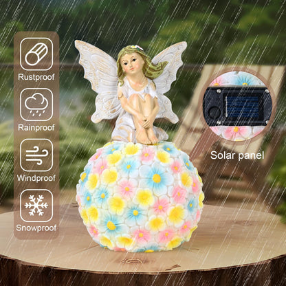 Solar Flower Fairy Garden Decor-Outdoor Fairy Statue-Garden Fairy Figurine Decor for Outside Patio