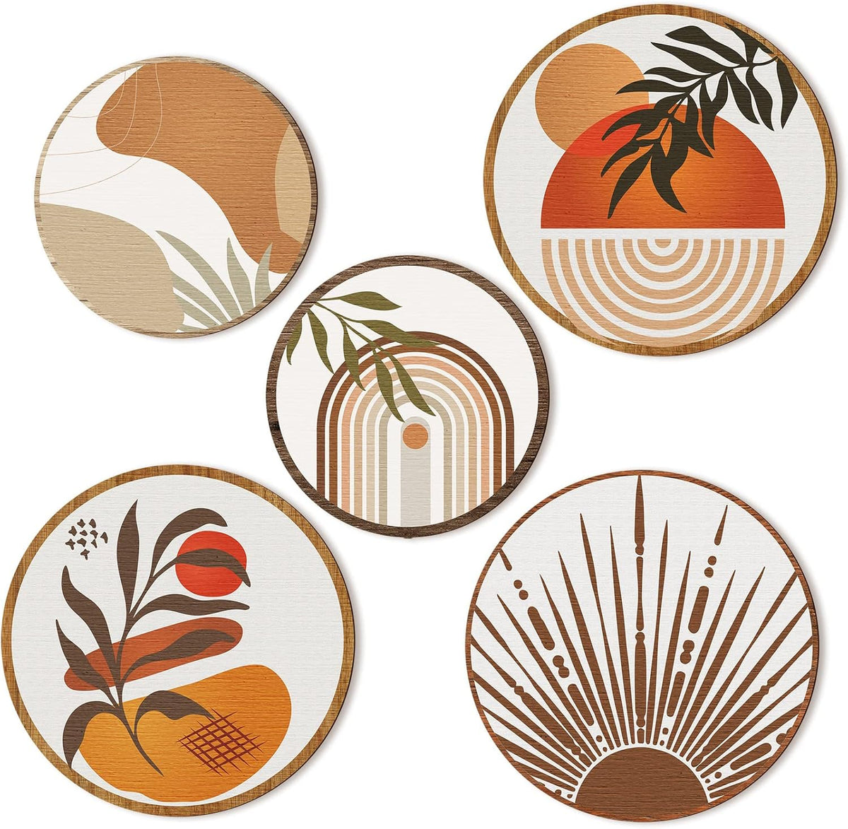 Qunclay 5 Pcs Wall Art Decor Wooden Living Room Wall Decor Bohemian Hanging Farmhouse Geometric