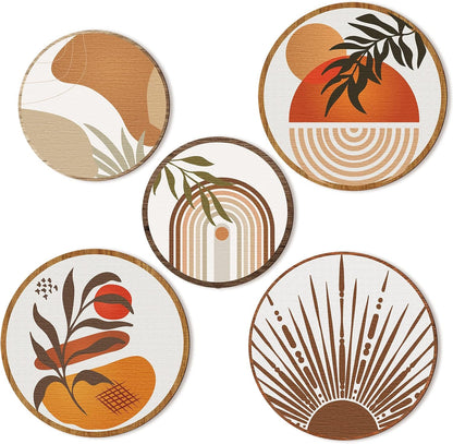 Qunclay 5 Pcs Wall Art Decor Wooden Living Room Wall Decor Bohemian Hanging Farmhouse Geometric