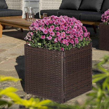 SUNNYPARK Set of 2 Large Square Planter with Removable Liner, All-Weather PE Rattan Modern Planters