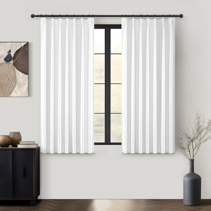 Bright White Heat Blocking Textured Pinch Pleated Cafe Short Curtains 45 Inch Length,Blackout