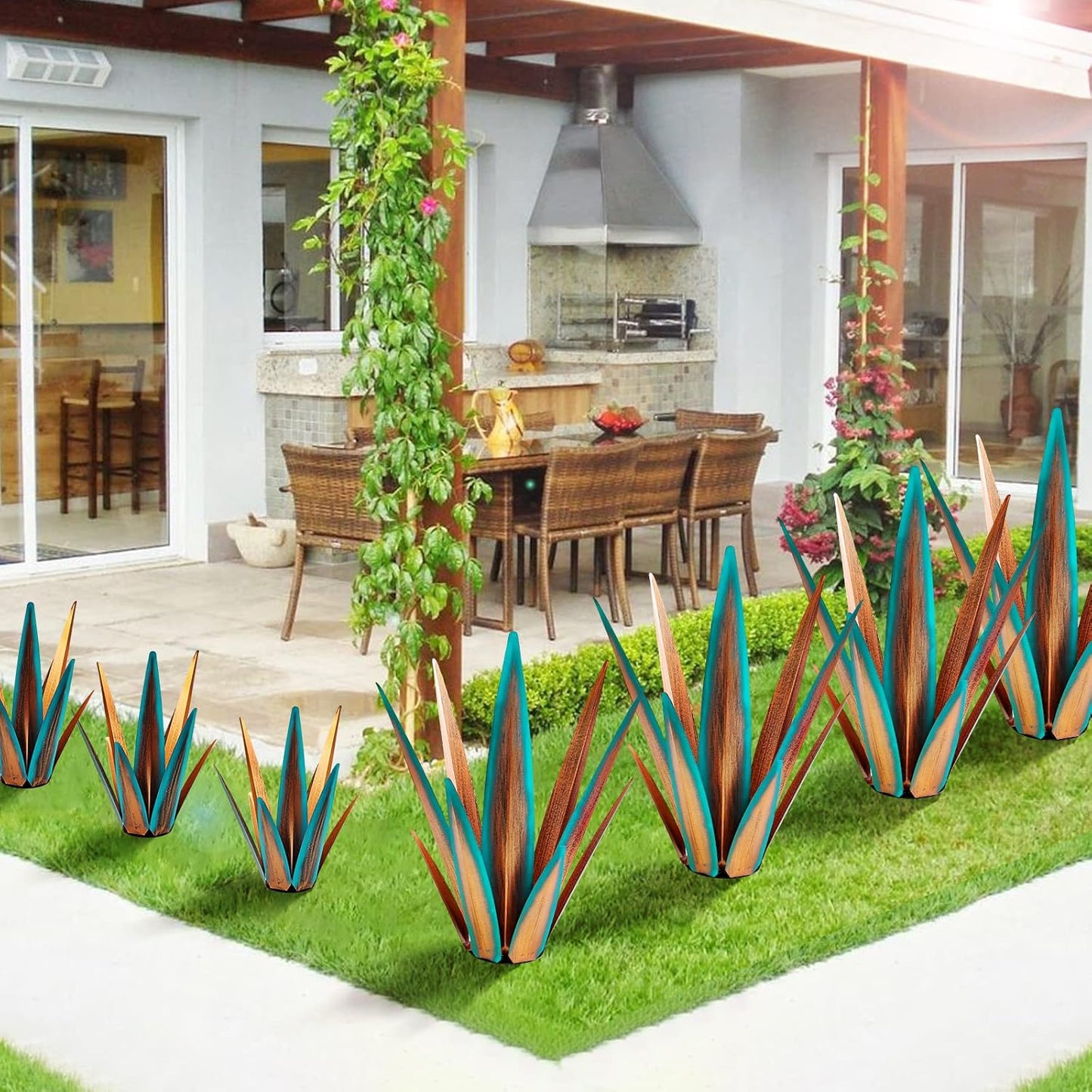 Large Tequila Rustic Sculpture, Agave Plants for Outdoor Patio, Home Decor Hand Painted Metal