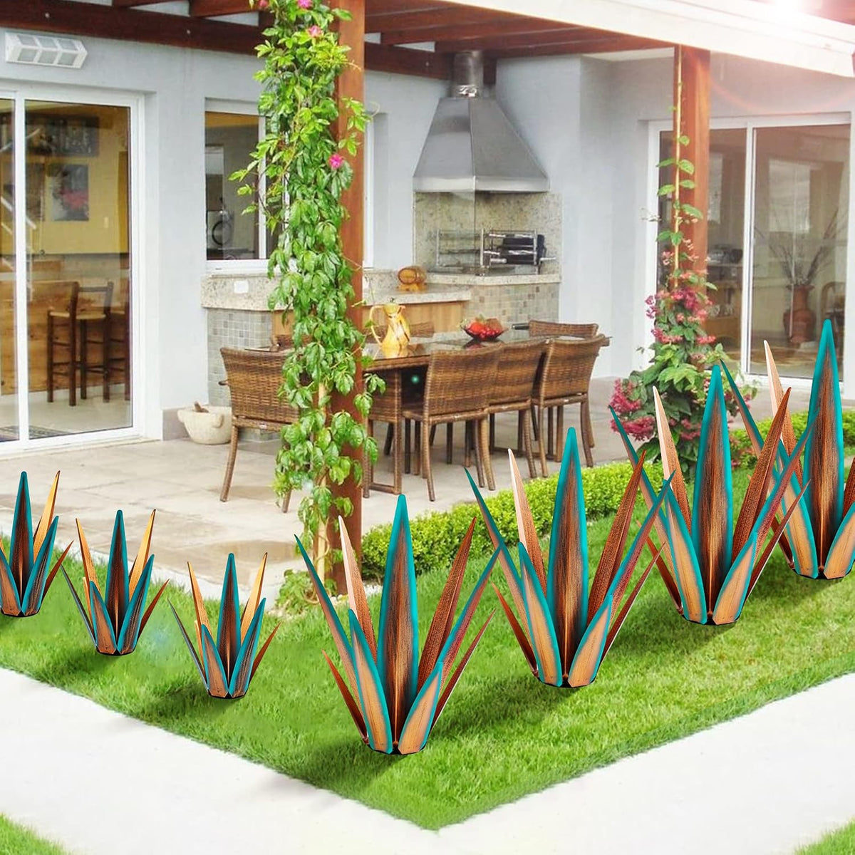 Large Tequila Rustic Sculpture, Agave Plants for Outdoor Patio, Home Decor Hand Painted Metal