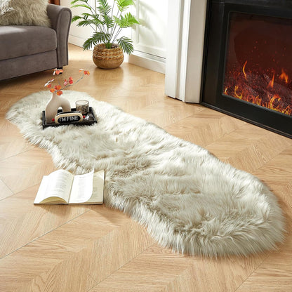 AMTOVO Faux Sheepskin Rug, Light Grey Ultra Soft Fluffy Shag Area Rug, 2 x 6 ft Faux Fur Rug for