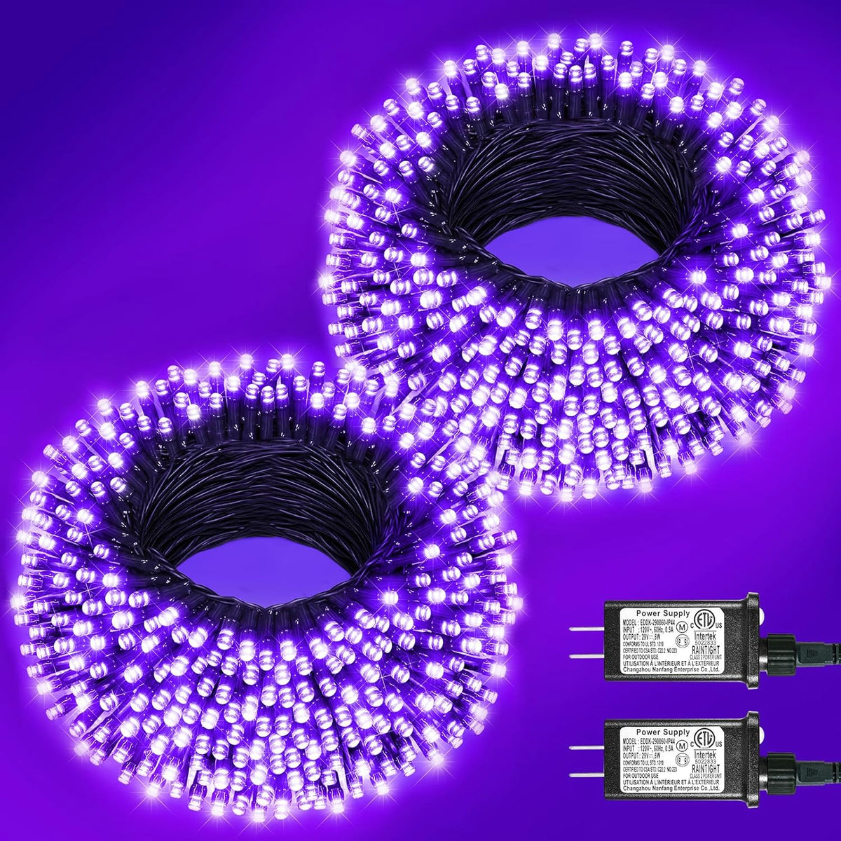 2 Pack Halloween Lights Outdoor, Total 200FT 600 LED Purple String Lights for Outside with 8 Modes