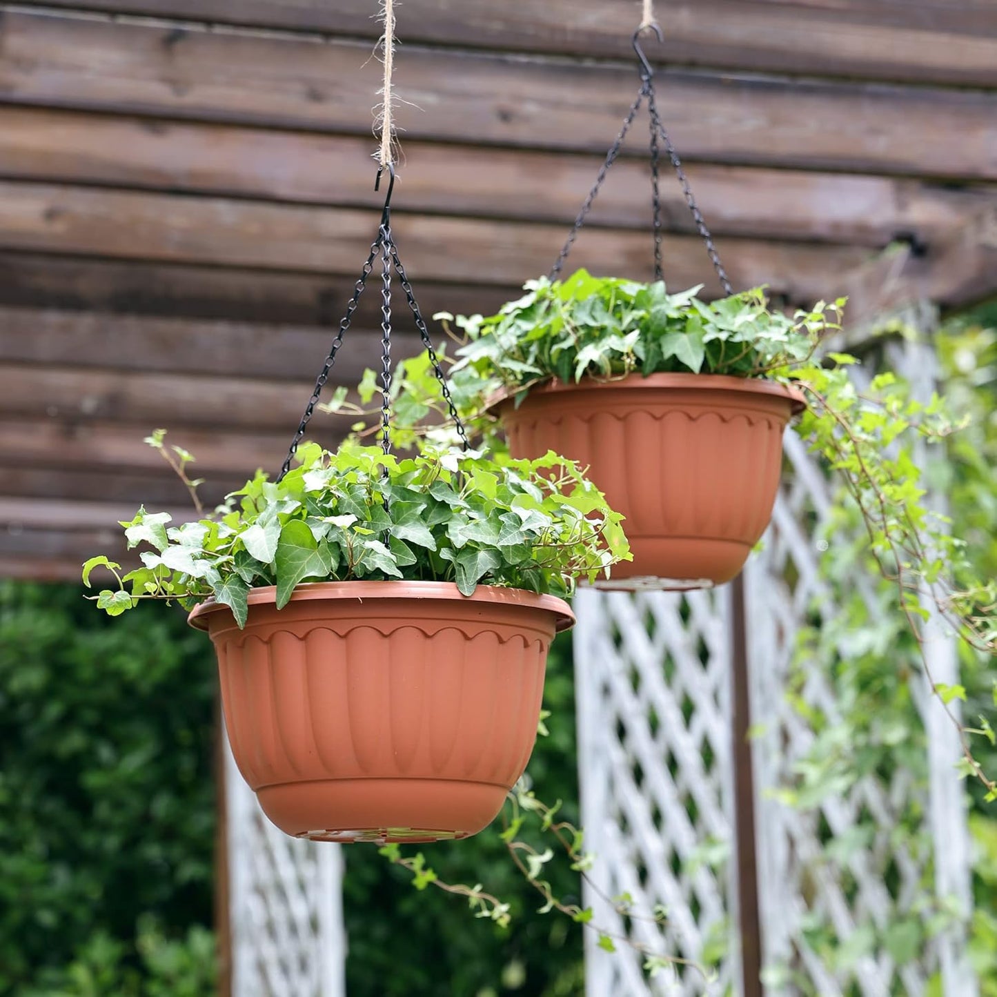 YIKUSH Hanging Planter for Indoor and Outdoor Plants 2 Pack 12 inch Flower Pot Plastic Plant Pot
