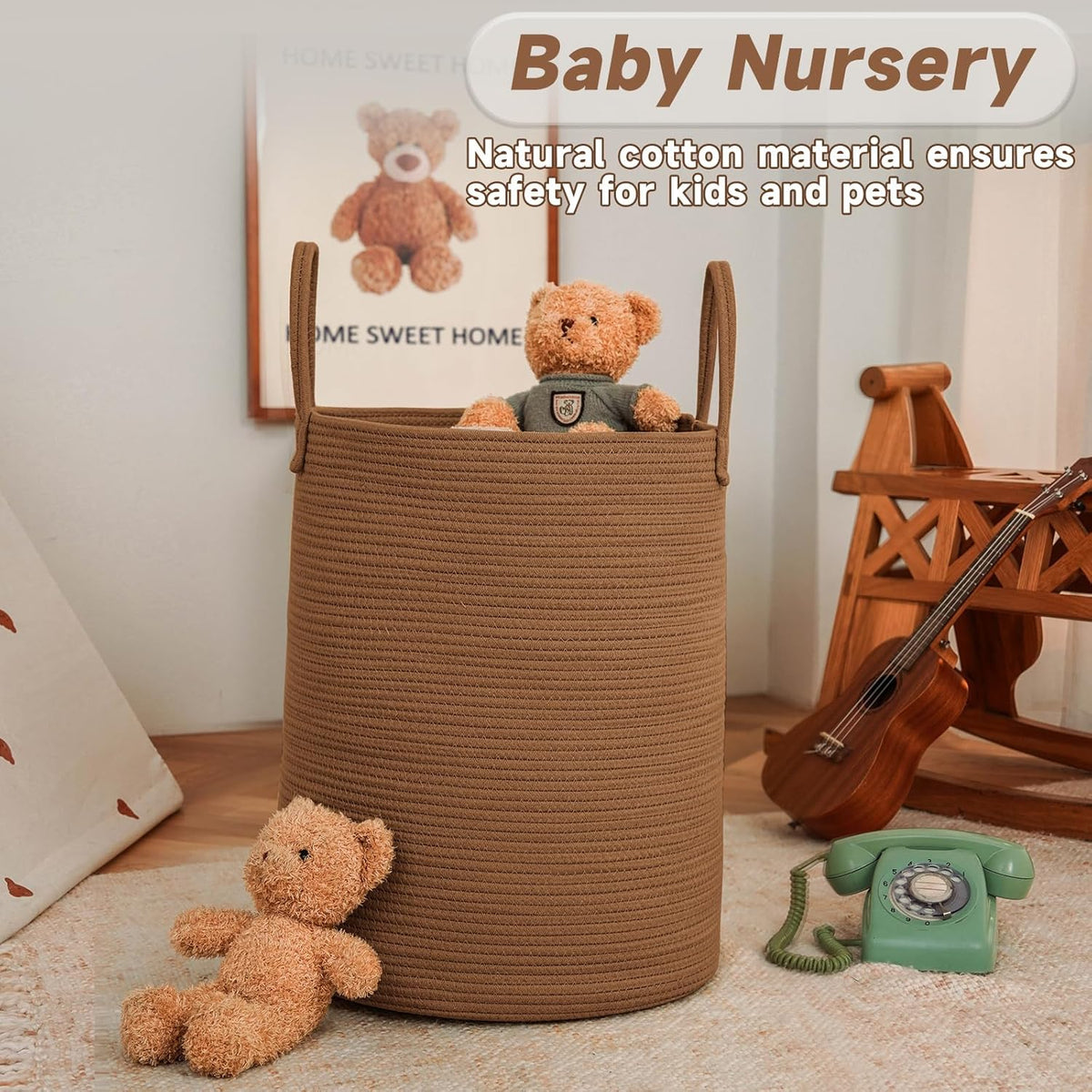 Large Woven Laundry Basket Hamper,100L Cotton Rope Storage Bin for Blankets,Toys and