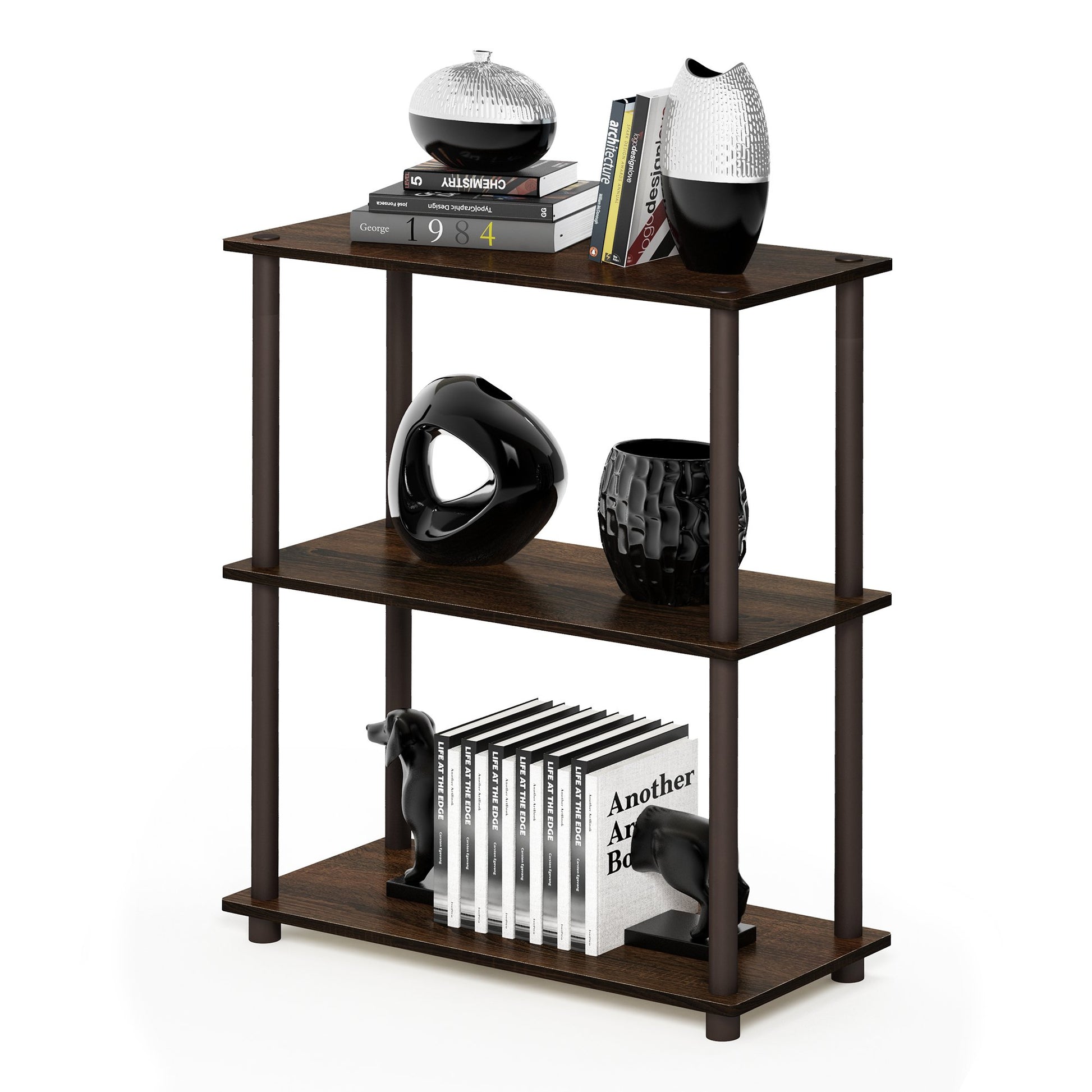 Furinno TURN-N-TUBE Storage Shelves, 3-Tier Book Shelf, Corner Shelf, Toolless Open Shelves, for