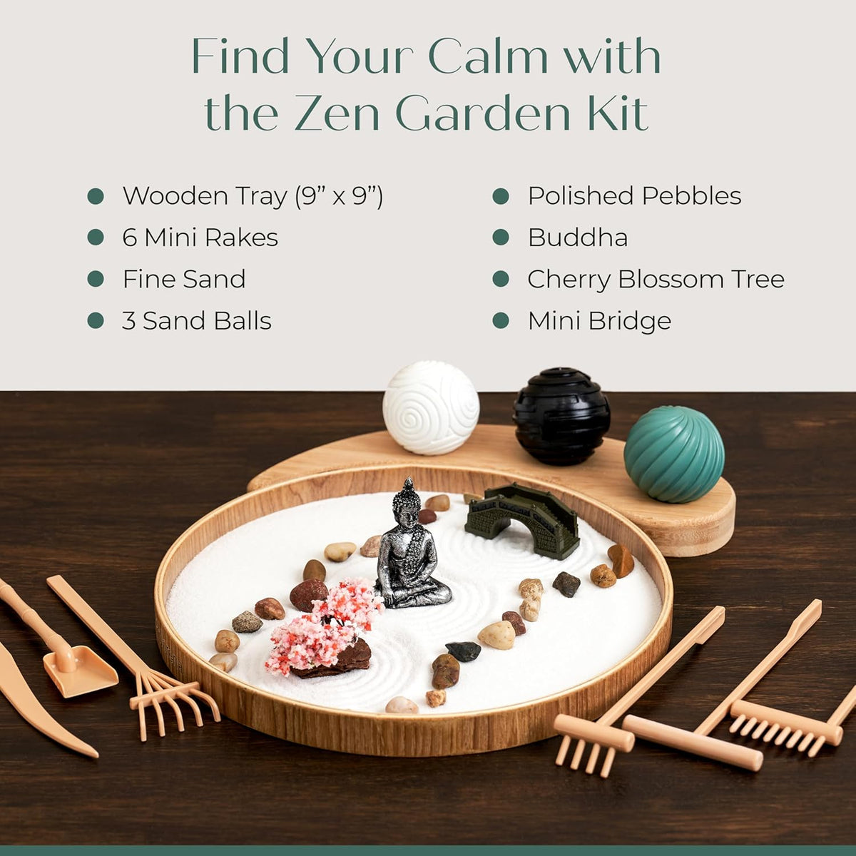 Zen Garden for Desk – Mini Zen Garden Kit for Calming Stress & Relaxing - Japanese Sand Box with