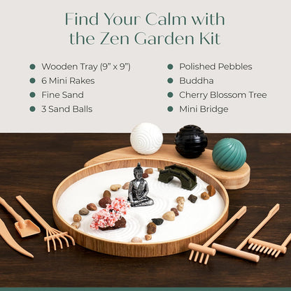 Zen Garden for Desk – Mini Zen Garden Kit for Calming Stress & Relaxing - Japanese Sand Box with