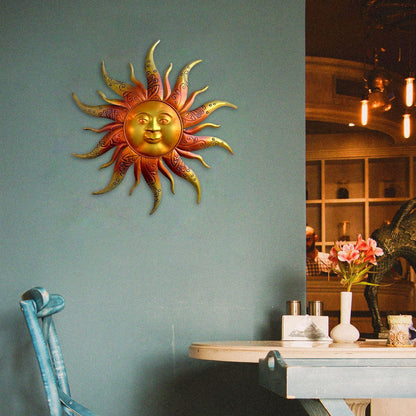Metal Sun Wall Art Decor-17.3 inches Rustic Retro Metal Sun Hanging Decoration for Indoor