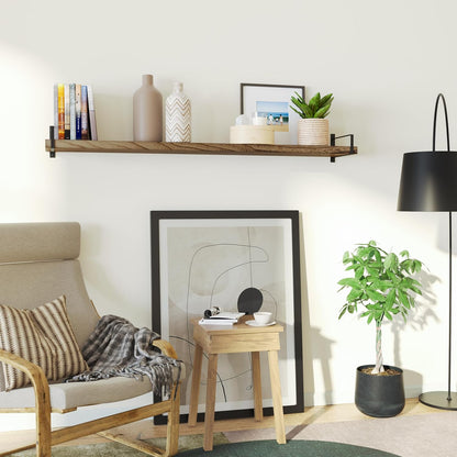 Wallniture Toledo 60 inch Floating Shelf with Heavy Duty Bookend Brackets, Wooden Shelves for Wall