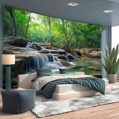 BSFHH Nature Tapestry Forest Tree Sea Cave Wall Hanging, Stream Through Rainforest Landscape Wall