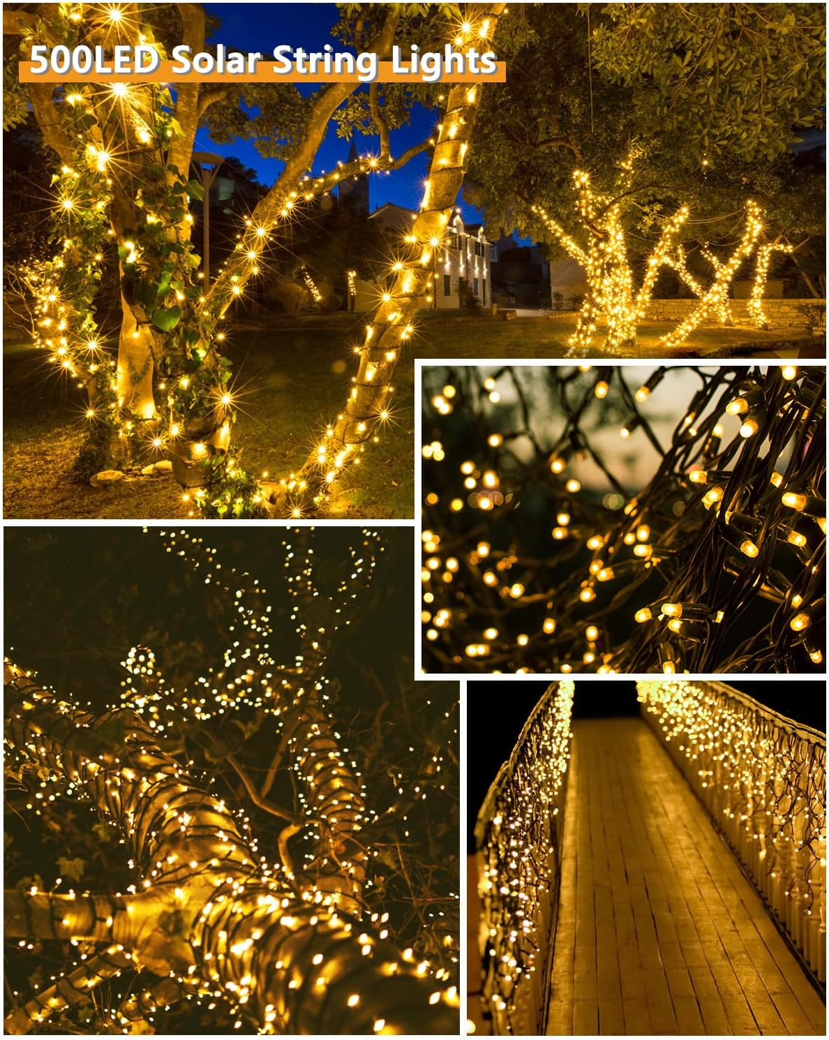 Upgrade Solar String Lights for Outside 2 Pack Total 180FT 500LED Solar Christmas Lights Outdoor