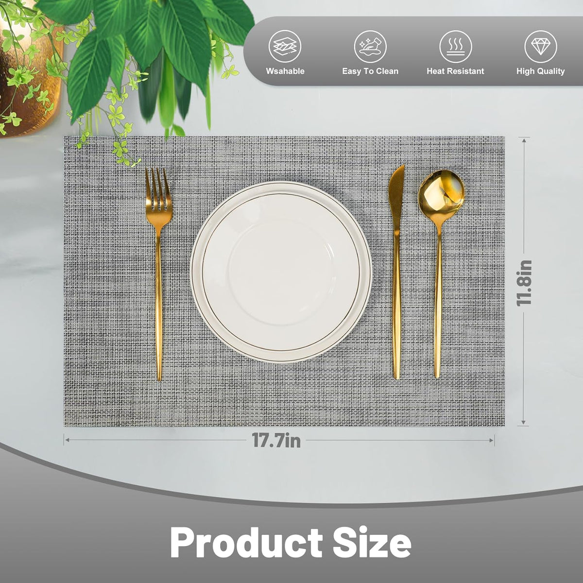 Placemats Set of 8，Non-Slip PVC Weave Table Mats Easy to Clean，Heat Resistant Place Mats for
