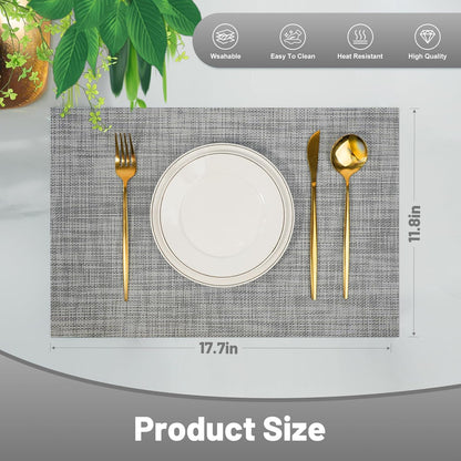 Placemats Set of 6，Non-Slip PVC Weave Table Mats Easy to Clean，Heat Resistant Place Mats for