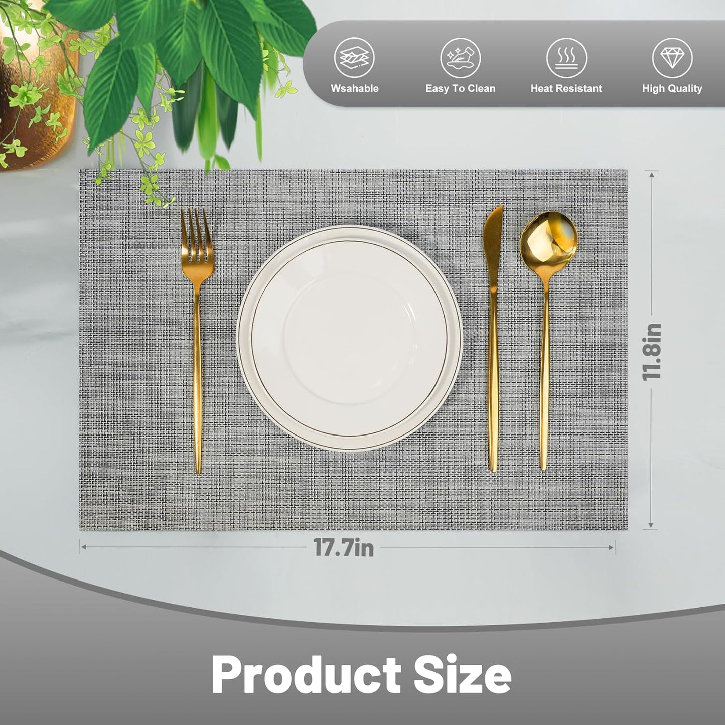 Placemats Set of 12，Non-Slip PVC Weave Table Placemats Easy to Clean，Heat Resistant Place Mats for