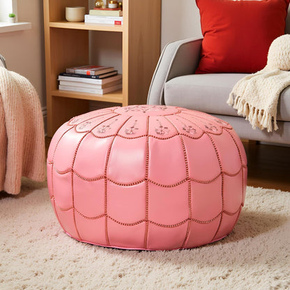 Stuffed Arch Design Moroccan Leather Pouf Ottoman, Handmade, Pre-Filled, 100% Genuine Leather, 14”