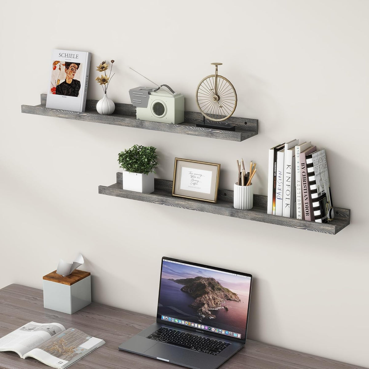 36 Inches Floating Shelves for Wall, Solid Pine Wood Picture Ledge Shelves, Wall Shelves with Lips