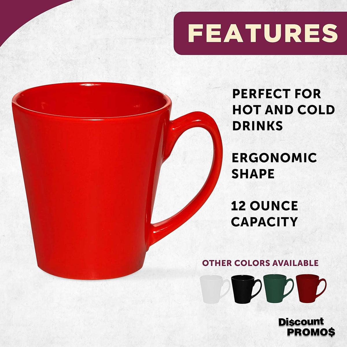 DISCOUNT PROMOS Glossy Ceramic Latte Coffee Mug 12 oz. Set of 10, Bulk Pack - Perfect for Tea