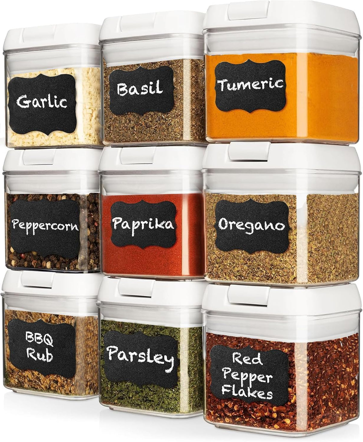 Shazo 9 PC Airtight Food Storage Containers - BPA Free Clear Plastic Snack & Spice Containers with