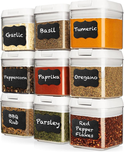 Shazo 9 PC Airtight Food Storage Containers - BPA Free Clear Plastic Snack & Spice Containers with