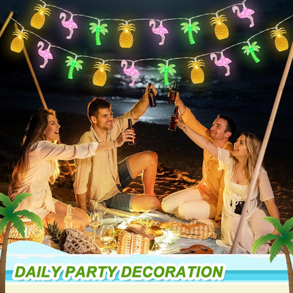 Couah 30 LED 16Ft Summer Beach Hawaiian String Lights - 8 Modes & Timer - Flamingo Pineapple Palm