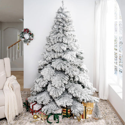 Naomi Home 7.5ft Snow Flocked Christmas Tree with Lights, Realistic Frosted Prelit with 1324 Branch