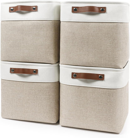 Collapsible Fabric Storage Cubes 11x11 Cube Storage Bins, 4 Pack Closet Baskets Box with Handles