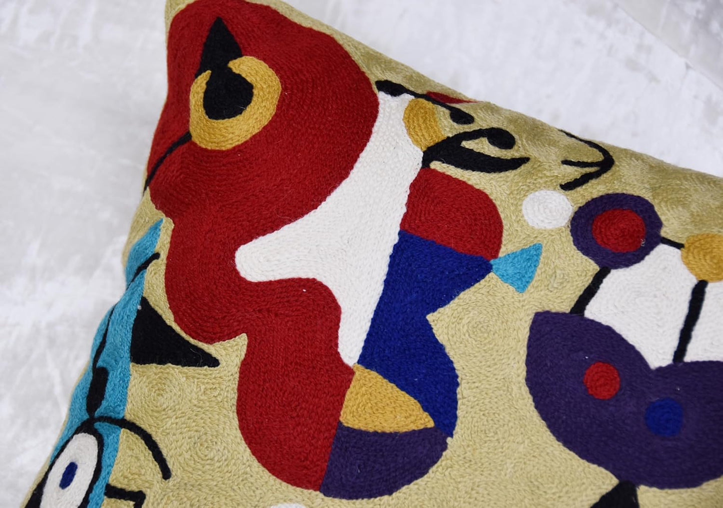 Abstract Decorative Pillow Cover Hand Embroidered Whimsical Toss Pillows Farmhouse Chair Cushion