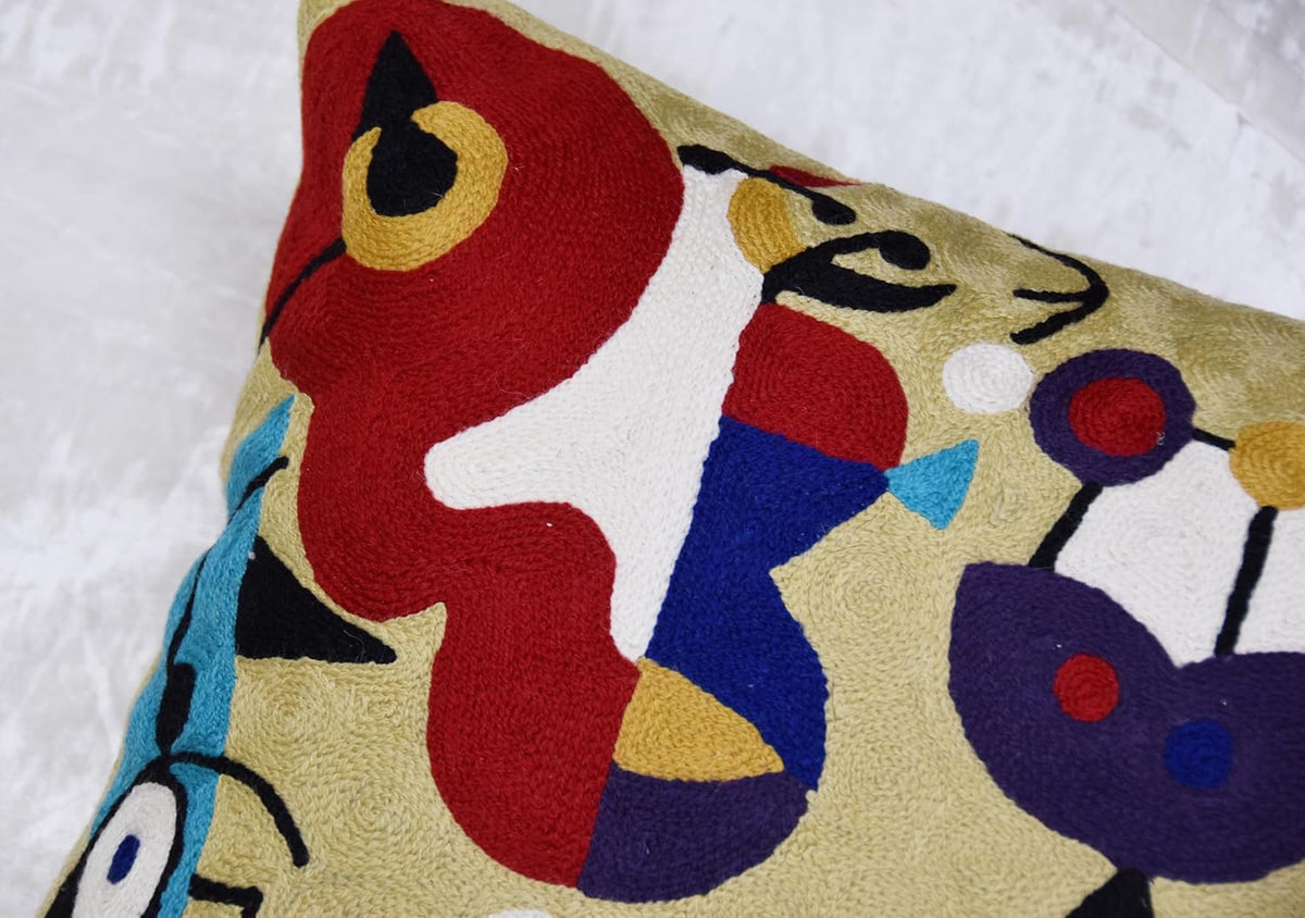 Abstract Decorative Pillow Cover Hand Embroidered Whimsical Toss Pillows Farmhouse Chair Cushion