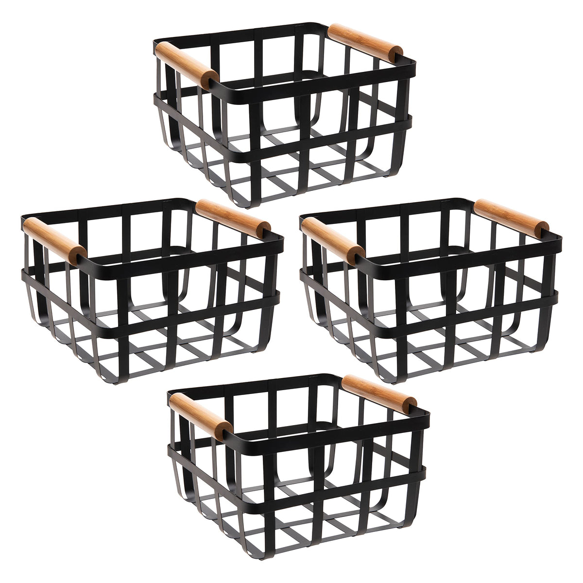 Simplify 4 Pack Square Metal Storage Basket with Bamboo Handles | Medium | Farmhouse Style Wire