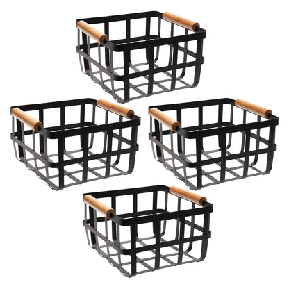 Simplify 4 Pack Square Metal Storage Basket with Bamboo Handles | Medium | Farmhouse Style Wire